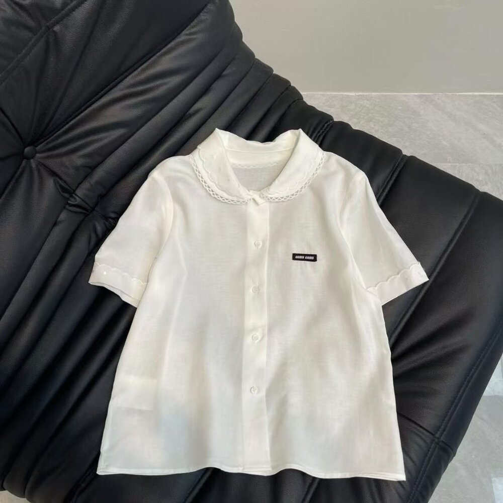 Authentic MIU MIU SS25 Women's Solid Color White Crew Neck Short Sleeve T-Shirt